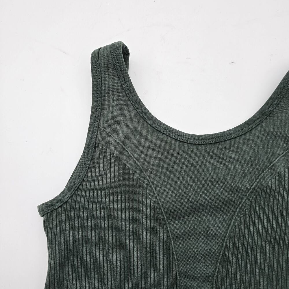 Morela Bra Womens XS Green High Neck Tank Bralette Sports Longline Ribbed Moto - Picture 2 of 8